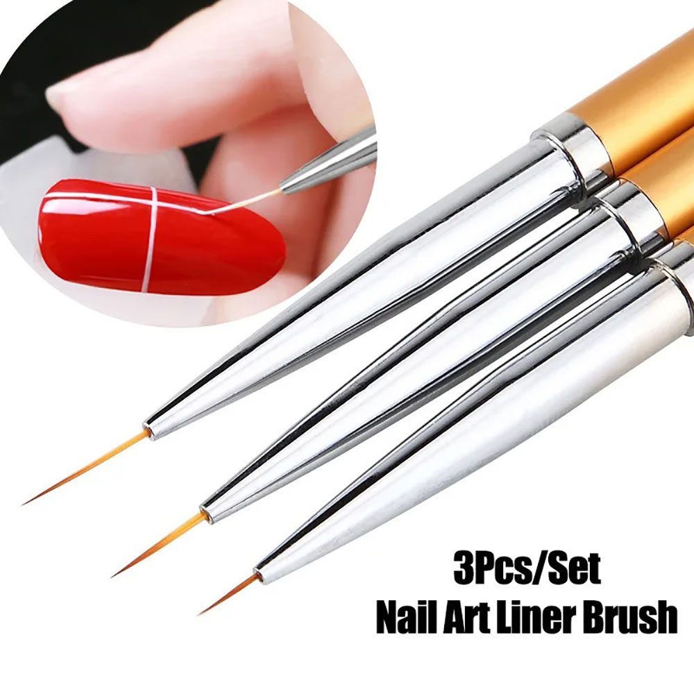 3Pcs Gold Nail Art Striping Br - Detailing Brush Set 评论和价格