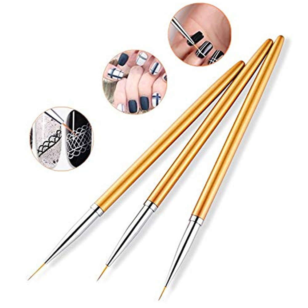 3Pcs Gold Nail Art Striping Br - Detailing Brush Set 评论和价格