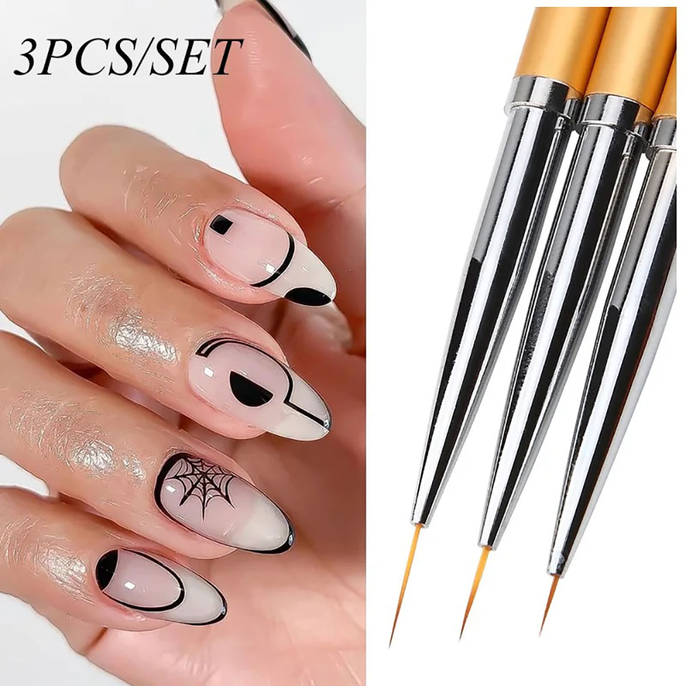 3Pcs Gold Nail Art Striping Br - Detailing Brush Set 评论和价格